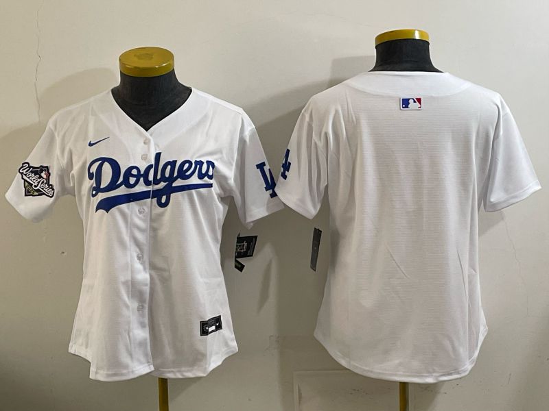 Women 2025 Los Angeles Dodgers Blank White Game Nike MLB Jersey style 003